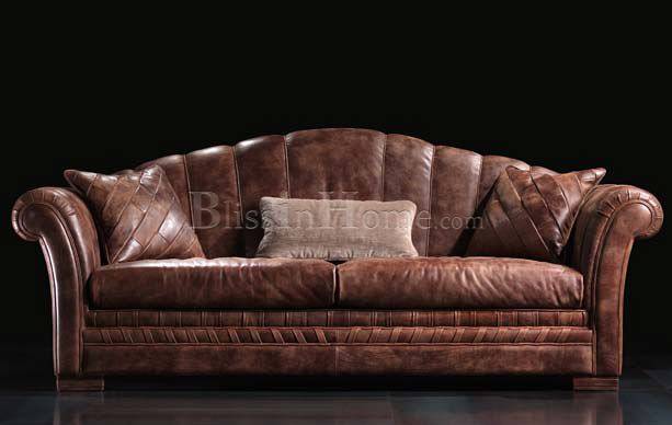 Sofa 3-seat PUSHKAR brown leather BEDDING