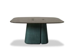 Rectangular dining table in glass and leather FANY BAXTER
