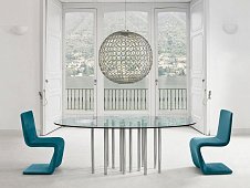Oval glass and steel dining table MILLE BONALDO