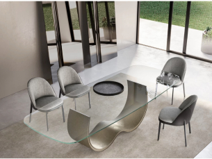 Dining table with painted metal base EFORMA ALISEI_glass top