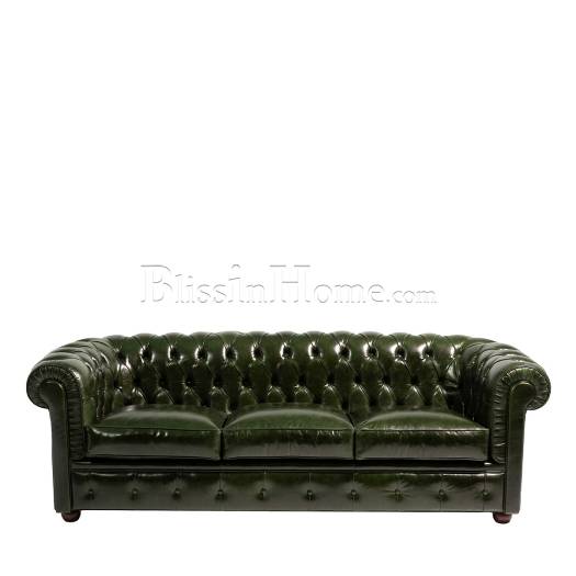 Sofa 3-seater Chesterfield green leather MANTELLASSI 1926
