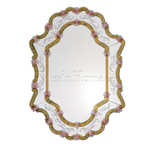 Wall Mirror Vetrai Amber/Pink Murano Glass FRATELLI TOSI