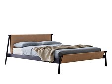 Double bed with tanned leather and wooden structure JACK BOLZAN LETTI