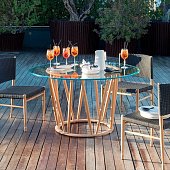 Round dining table outdoor wood INDOBRITTAN UNOPIU INDOTAV