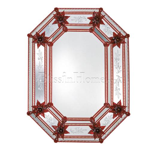 Wall Mirror Serenella red Flowers Murano Glass FRATELLI TOSI